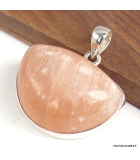 Pendentif semi-ronde Sélénite orange – Pierre rare en argent 925