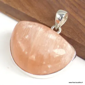 Pendentif Sélénite orange semi-ronde épaisse - Pendentifs pierres naturelles