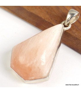 Pendentif Sélénite orange naturelle trapèze argent 925 poinçonné