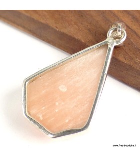 Pendentif Sélénite orange naturelle trapèze argent 925 poinçonné