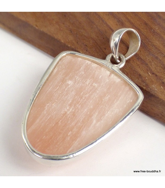 Pendentif Sélénite orange écusson argent 925 certifié