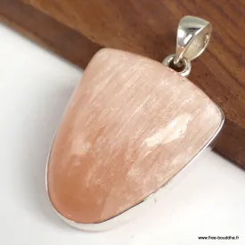 Pendentif Sélénite orange forme écusson - Bijoux en Sélénite Orange