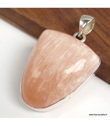 Pendentif Sélénite orange écusson argent 925 certifié