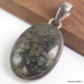Pendentif Pyrite sur Agate ovale - Bijoux en Pyrite sur Agate