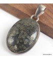 Pendentif Pyrite sur Agate bleue véritable semi-oval argent 925 certificat