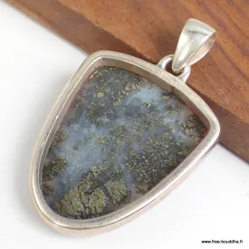Pendentif Pyrite sur Agate forme écusson - Bijoux en Pyrite sur Agate