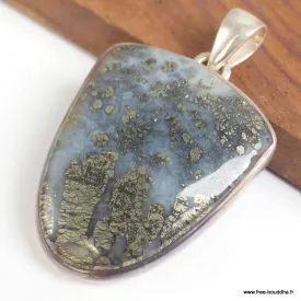 Pendentif Pyrite sur Agate forme écusson - Bijoux en Pyrite sur Agate