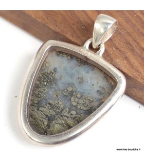 Pendentif Pyrite sur Agate bleue semi-oval argent 925 certifié
