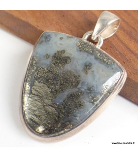 Pendentif Pyrite sur Agate bleue semi-oval argent 925 certifié