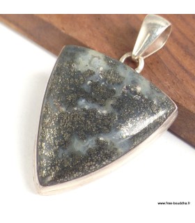 Pendentif Pyrite sur Agate triangulaire argent 925 certifié