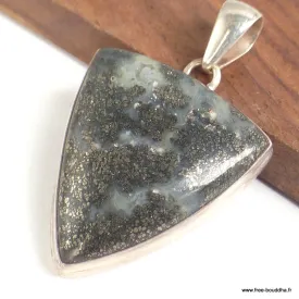 Pendentif Pyrite sur Agate triangulaire - Pendentifs pierres naturelles