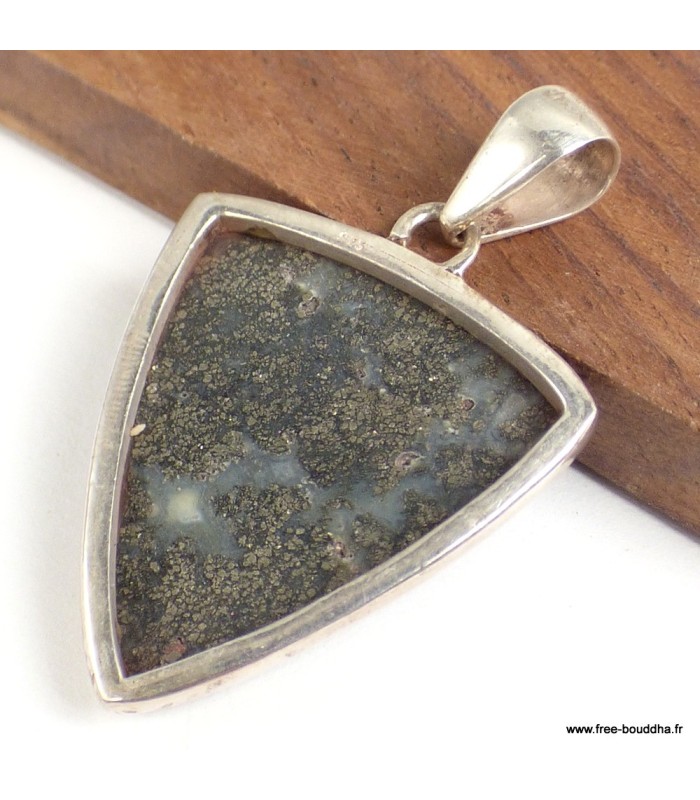Pendentif Pyrite sur Agate triangulaire argent 925 certifié