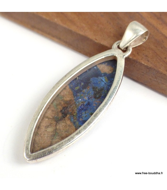 Pendentif Azurite Boulder marquise argent 925 certifié