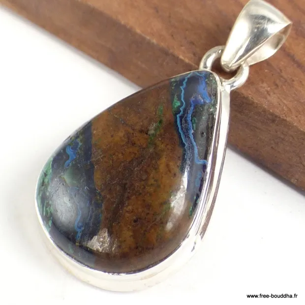 Pendentif Azurite Boulder avec traces de Malachite - Pendentifs pierres naturelles