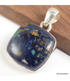 Pendentif Azurite Boulder naturelle carré argent 925 poinçonné
