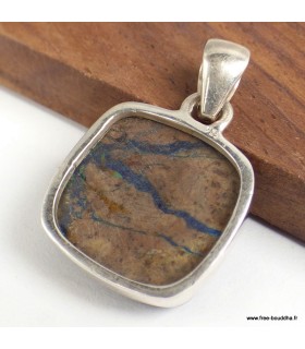 Pendentif Azurite Boulder naturelle carré argent 925 poinçonné