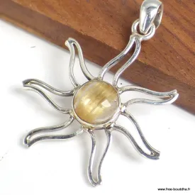 Pendentif Quartz Rutile doré forme soleil - Pendentifs pierres naturelles