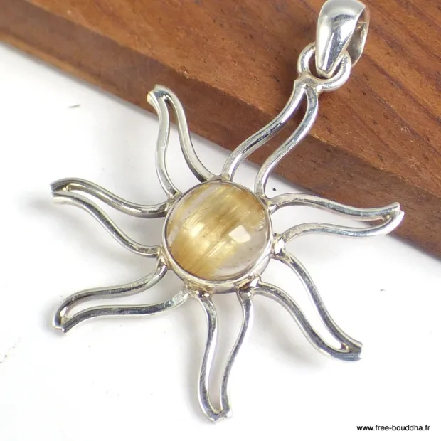 Pendentif Quartz Rutile doré forme soleil - Pendentifs pierres naturelles