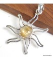 Pendentif Quartz rutile doré authentique forme soleil