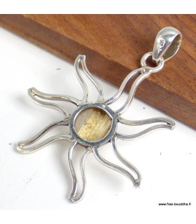 Pendentif Quartz rutile doré authentique forme soleil