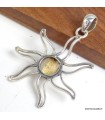 Pendentif Quartz rutile doré authentique forme soleil