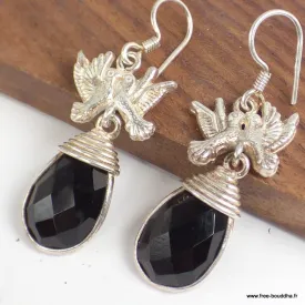Boucles d'oreilles Colombes en onyx noir facetté - Boucles d'oreilles en pierres naturelles