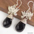 Boucles d'oreilles Colombes en onyx noir facetté - Boucles d'oreilles en pierres naturelles