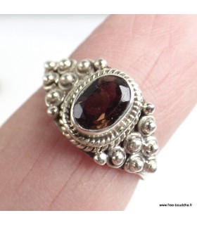 Petite bague Quartz fumé véritable T 54 Brésil argent 925 certificat