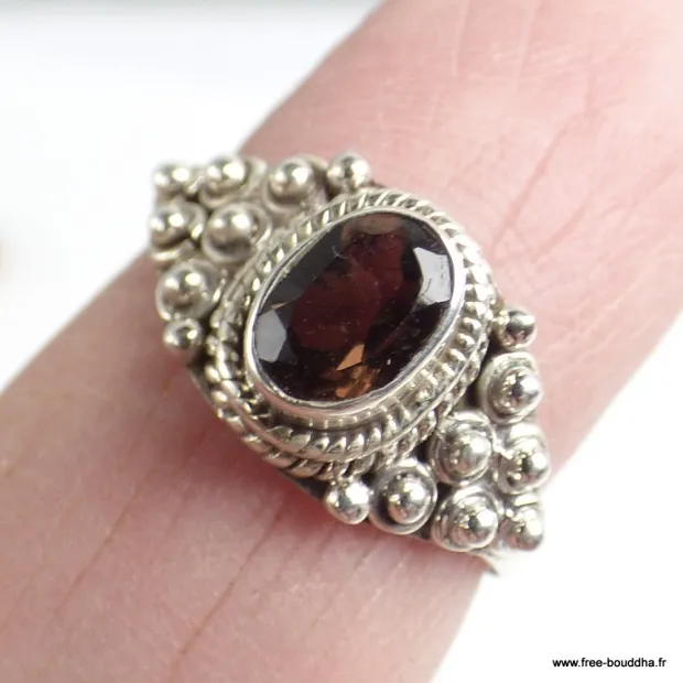 Petite bague en Quartz fumé T 54 - Bijoux en Quartz Fumé