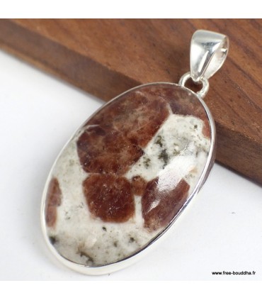 Pendentif Grenat Spessartine sur calcaire – Argent 925 certifié