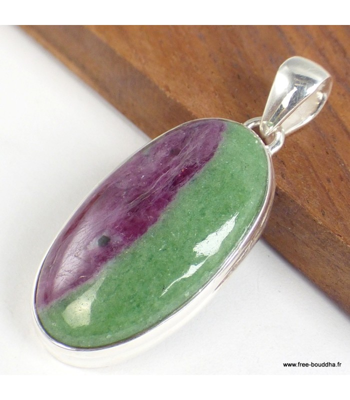 Pendentif Rubis sur Zoïzite ovale argent 925 certifié