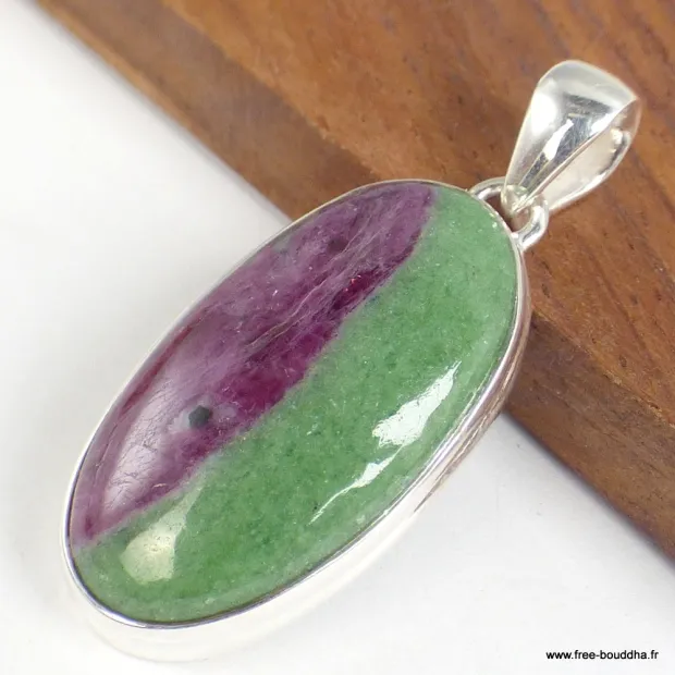 Pendentif en Rubis sur Zoïzite forme ovale - Pendentifs pierres naturelles