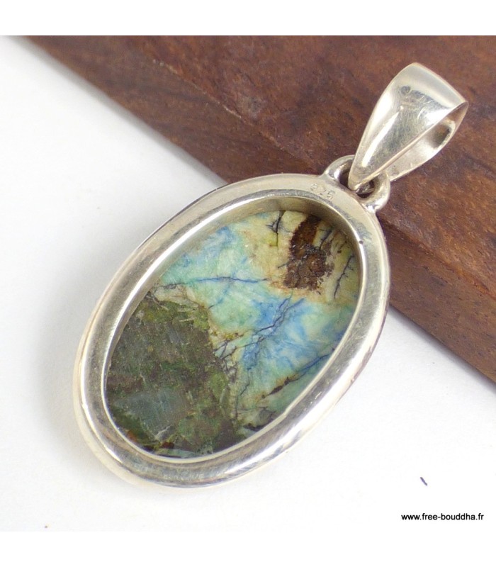 Pendentif Azurite véritable ovale argent 925 certificat