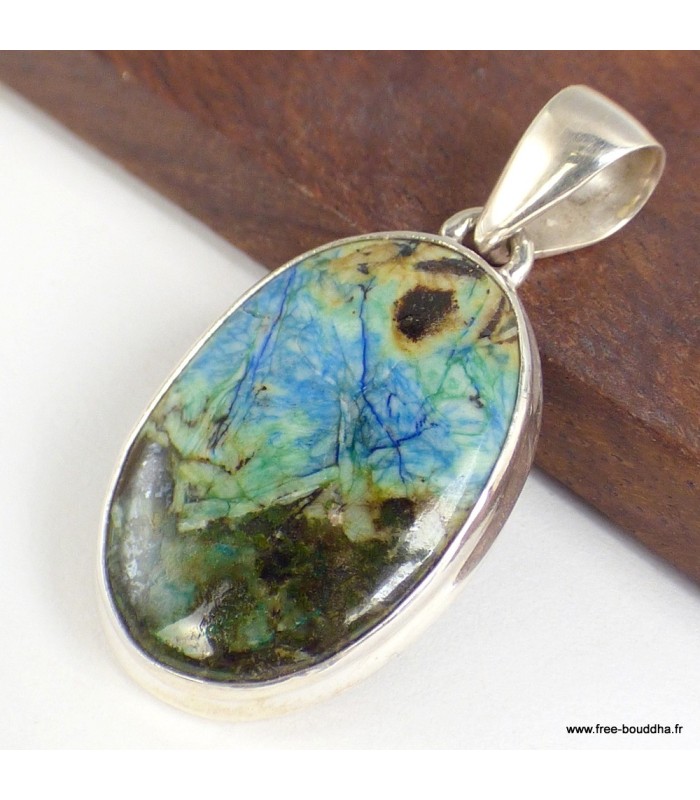 Pendentif Azurite véritable ovale argent 925 certificat