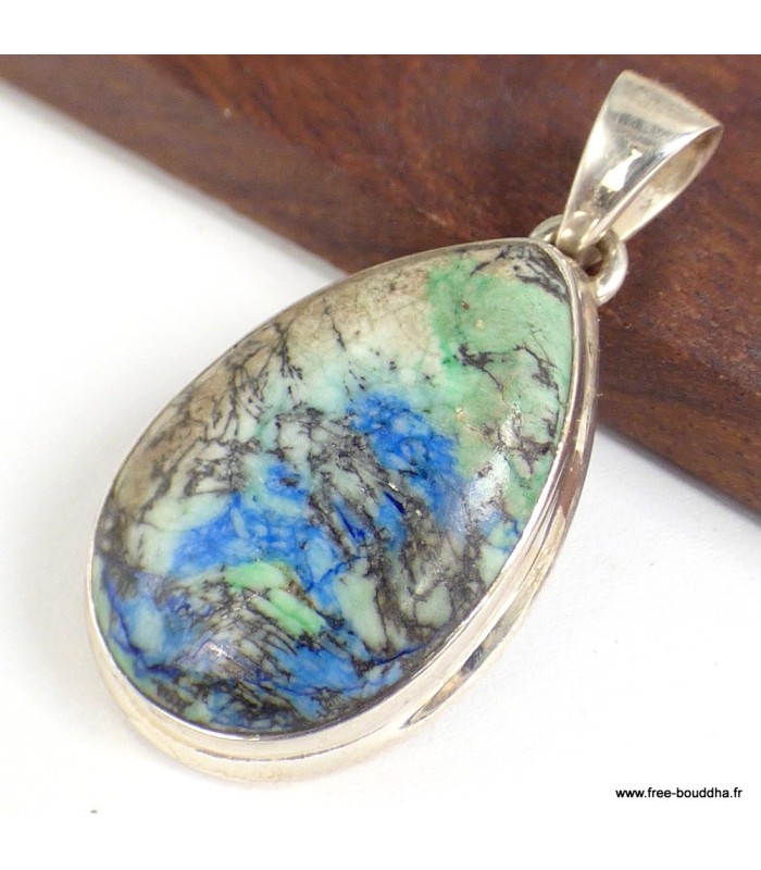 Pendentif Azurite véritable goutte argent 925 certificat