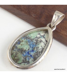 Pendentif Azurite véritable goutte argent 925 certificat