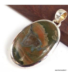 Pendentif Rhyolite certifiée – Bijou ovale en argent 925