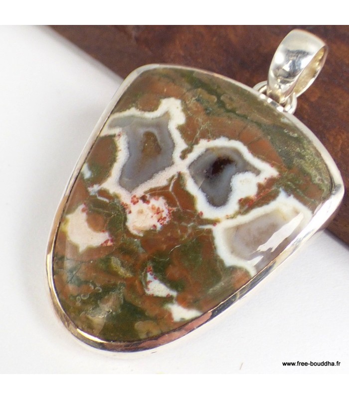 Pendentif Rhyolite rare – Argent 925 massif avec certificat