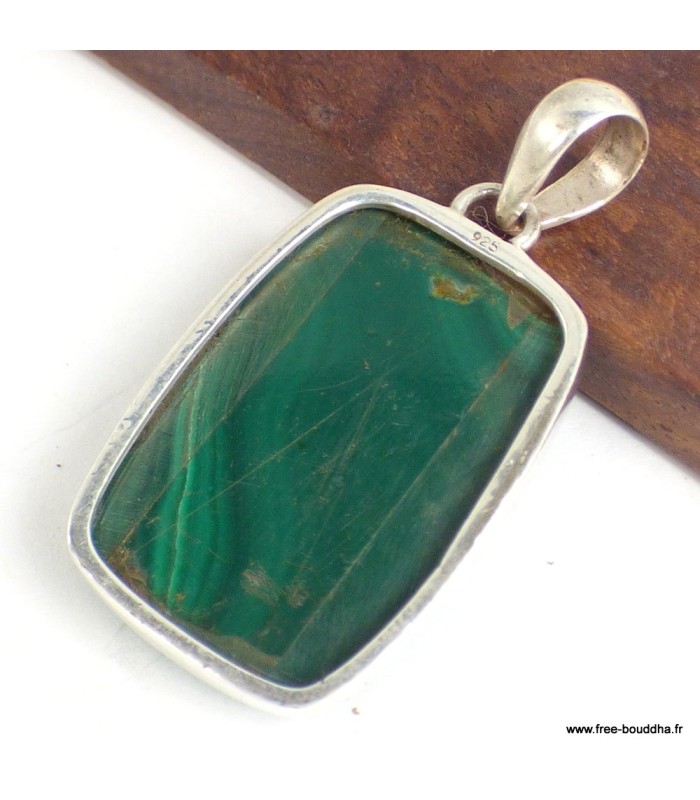 Pendentif Malachite naturelle – Rectangulaire argent 925 certifié