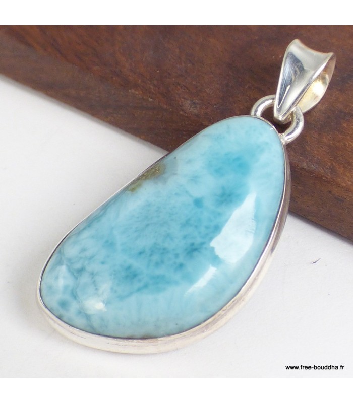 Pendentif Larimar triangulaire argent 925, pierre naturelle certifiée