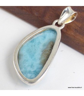 Pendentif Larimar triangulaire argent 925, pierre naturelle certifiée