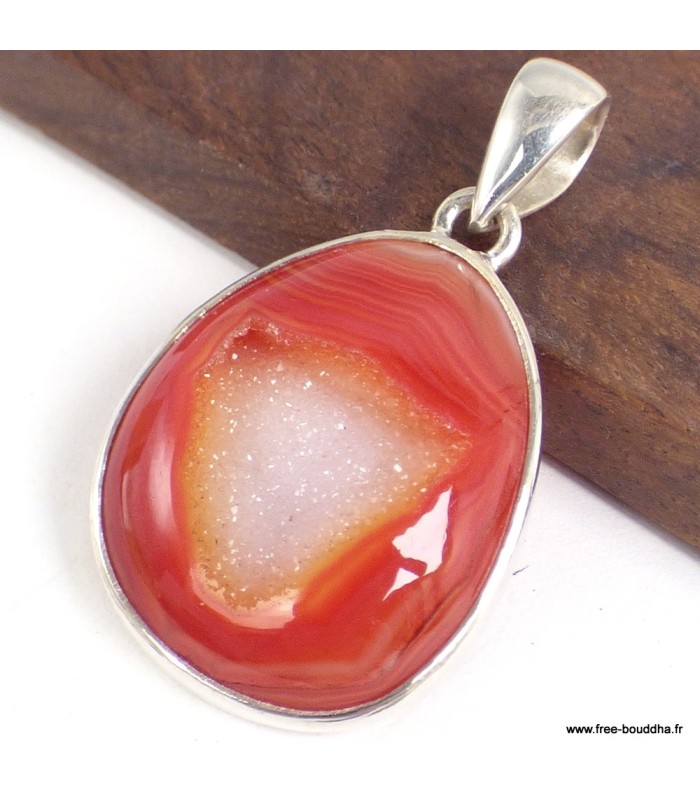 Pendentif Druze Agate rouge – Argent 925 certifié