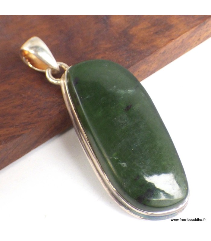 Pendentif Jade Néphrite Véritable – Bijou argent 925 poinçonné