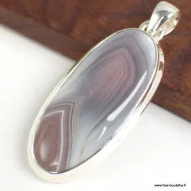 Pendentif Agate de Botswana gris vieux rose - Bijoux en Agate