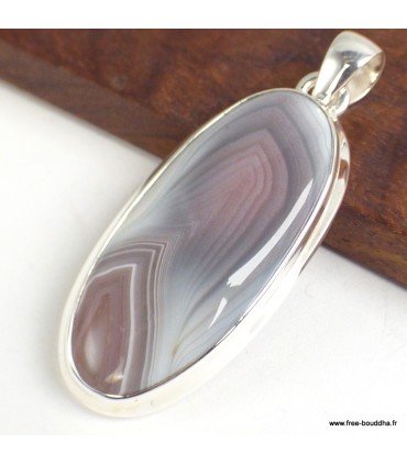 Pendentif Agate Botswana gris rose – Argent 925 certifié