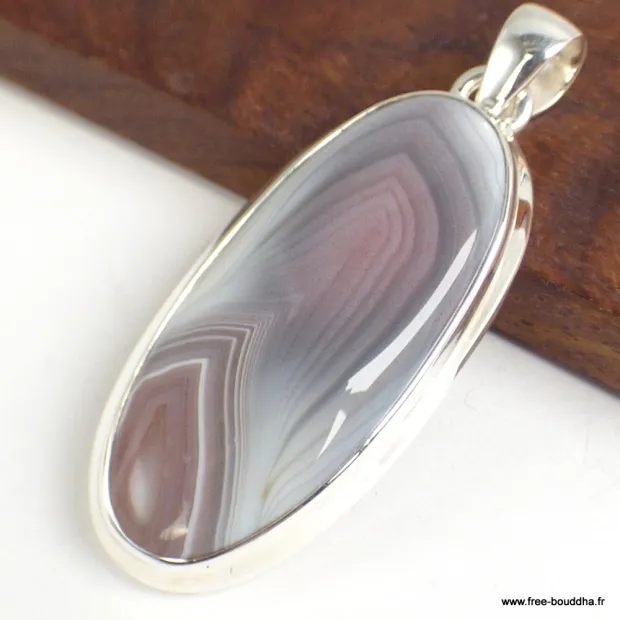 Pendentif Agate de Botswana gris vieux rose - Bijoux en Agate