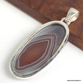 Pendentif Agate de Botswana marron gris - Bijoux en Agate