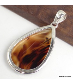 Agate du Montana – Pendentif goutte en argent 925 avec certificat