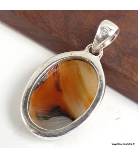 Pendentif Agate du Montana authentique, argent 925 certifié