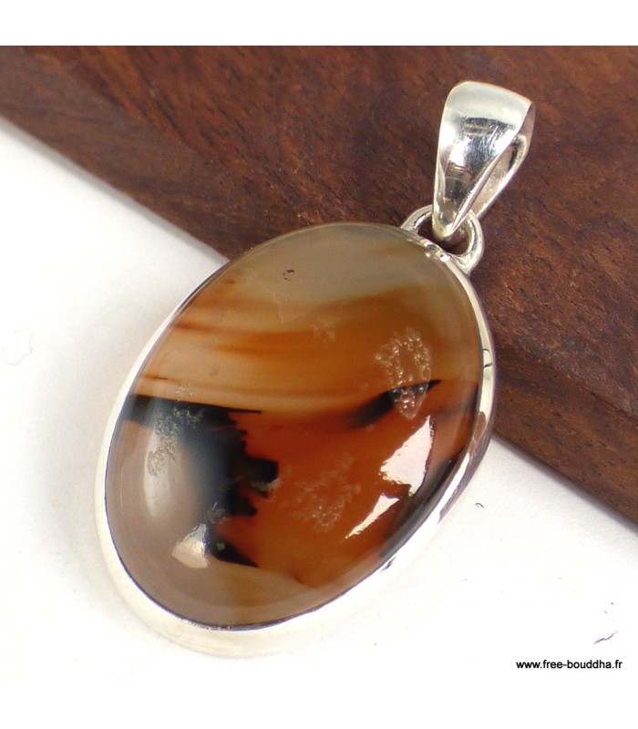 Pendentif Agate du Montana authentique, argent 925 certifié